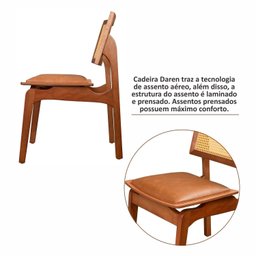 Conjunto com 6 Cadeiras de Madeira 100% Maciça Tauari e Rattan Natural com Assento Estofado Daren Li - 9