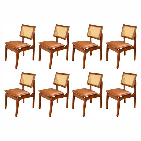 Kit 8 Cadeiras de Madeira 100% Maciça Tauari e Rattan Natural com Assento Estofado Daren Li