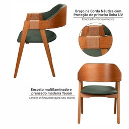 Kit 6 Cadeiras de Madeira Maciça Tauari, Estofada e Braço com Corda Náutica Bélgica Espresso Móveis   - 7