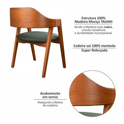 Kit 6 Cadeiras de Madeira Maciça Tauari, Estofada e Braço com Corda Náutica Bélgica Espresso Móveis   - 6