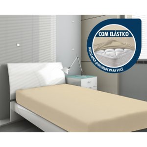 Capa Protetor Colchão Solteiro com Elástico Anti-ácaro Bege