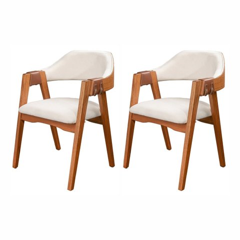 Kit 2 Cadeiras de Madeira 100% Maciça Tauari, Estofada e Braço em Couro Original Bélgica