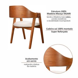 Kit 4 Cadeiras de Madeira 100% Maciça Tauari, Estofada e Braço em Couro Original Bélgica   - 5