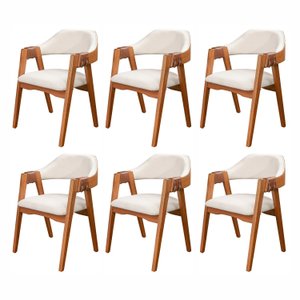 Conjunto com 6 Cadeiras de Madeira 100% Maciça, Estofada e Braço em Couro Original Bélgica Living ou