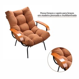 Poltrona de Ferro e Madeira, Estofada com Braço e Puff Estofado Costela Living Outdoor Espresso Móveis - 9