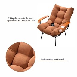 Poltrona de Ferro e Madeira, Estofada com Braço e Puff Estofado Costela Living Outdoor Espresso Móveis - 5