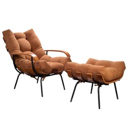 Poltrona de Ferro e Madeira, Estofada com Braço e Puff Estofado Costela Living Outdoor Espresso Móveis - 15