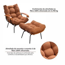 Poltrona de Ferro e Madeira, Estofada com Braço e Puff Estofado Costela Living Outdoor Espresso Móveis - 7