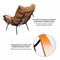 Poltrona de Ferro e Madeira, Estofada com Braço e Puff Estofado Costela Living Outdoor Espresso Móveis - 6