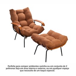 Poltrona de Ferro e Madeira, Estofada com Braço e Puff Estofado Costela Living Outdoor Espresso Móveis - 11