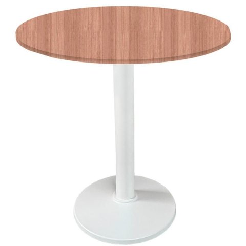 Mesa Zeta Ferro Branco 75 Cm (alt) Disco Redondo Tampo Mdp Redondo 80 Cm Larg X 2,5 Cm (alt) Noce