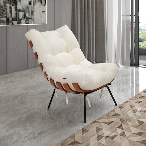 Poltrona de Ferro e Madeira, Estofada sem Braço Costela Ressignificar Espresso Móveis