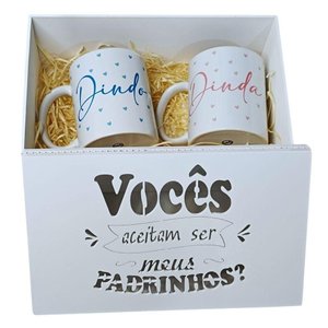 Caixa Convite para Padrinhos Bebê com 2 Canecas (25x15x10,5cm) Branco