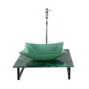 Ver imagem 1 de Gabinete de Vidro com Cuba Quadrada com Tampo de Vidro 40cm X 40cm Mármore Verde Mais Torneira Metal