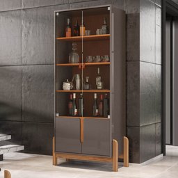 Cristaleira 4 Portas Lizz C14 Cinza Perola/Cedro - Mpozenato - 2