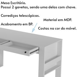 Mesa 2 Gavetas para Escritório Home Office ME4144 MDP Branco - Gran Belo - 3