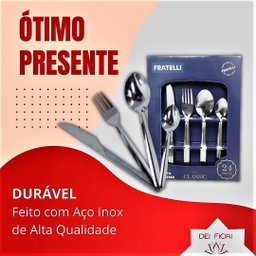 Jogo Talheres Aço Inox 24 Pçs para Casa Cozinha Kit Conjunto Faqueiro Qualidade Classic Resistente C - 5