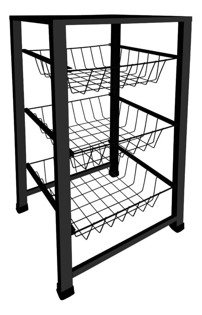 Fruteira de Chão para Cozinha 3 Cestos Preto Fosco Multiuso - 3