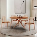 Ver imagem 1 de Conjunto Sala de Jantar Mesa Hope Tampo 120cm Redondo Laminado e 4 Cadeiras Hope Soft Marrom/Veludo