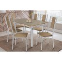 Ver imagem 1 de Conjunto: Mesa Sala Jantar Elba Tampo Madeirado C/ Vidro 120cm e 6 Cadeiras Lisboa Cromada/freijo