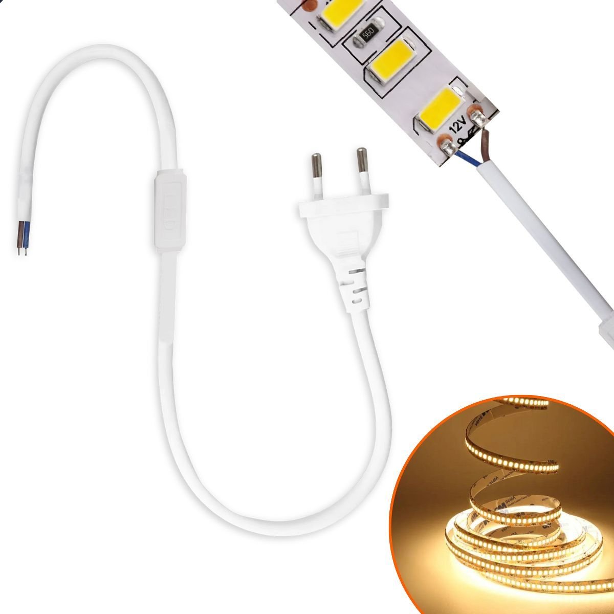 Kit 10 Conectores Plug para Fita de Led Direto na Rede Rabicho Bivolt ...