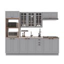 Ver imagem 2 de Cozinha Modulada 5 Peças Torre Quente Balcão sem Tampo 2 Aéreos 100% MDF com Vidro Rodapé Bari Cinza/Titanio Fosco