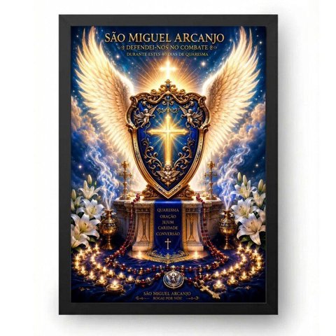 Quadro Escudo Celestial da Quaresma de São Miguel 30x42cm Moldura Preta