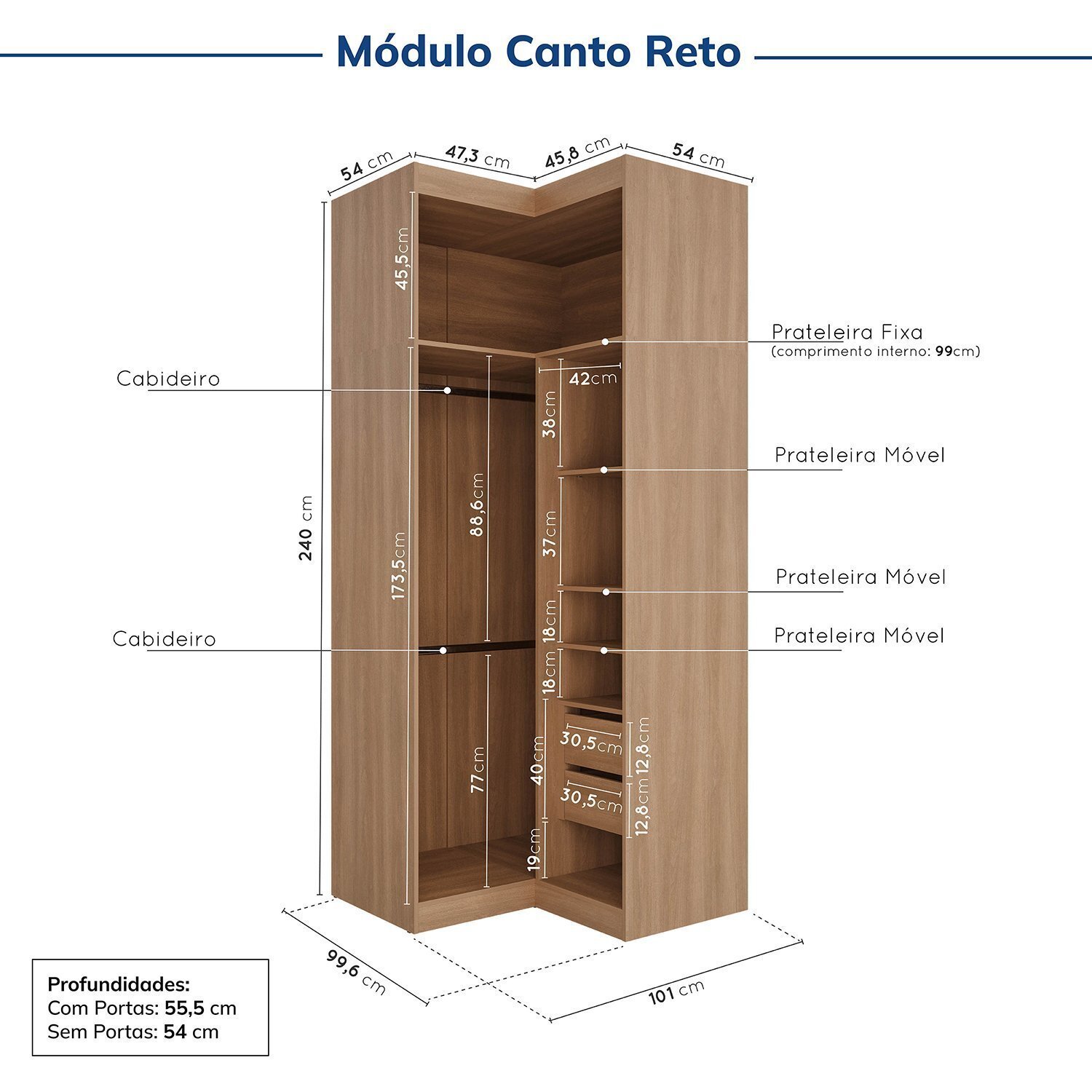 Guarda-roupa Modulado de Canto 11 Portas 7 Peças Hera Cabecasa Madeiramadeira - 12