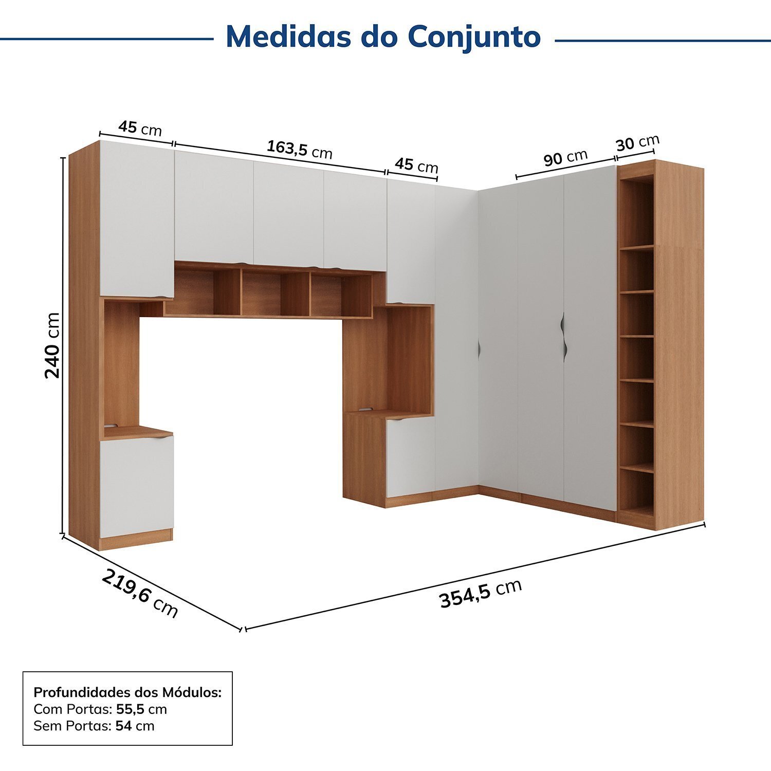 Guarda-roupa Modulado de Canto 11 Portas 7 Peças Hera Cabecasa Madeiramadeira - 3