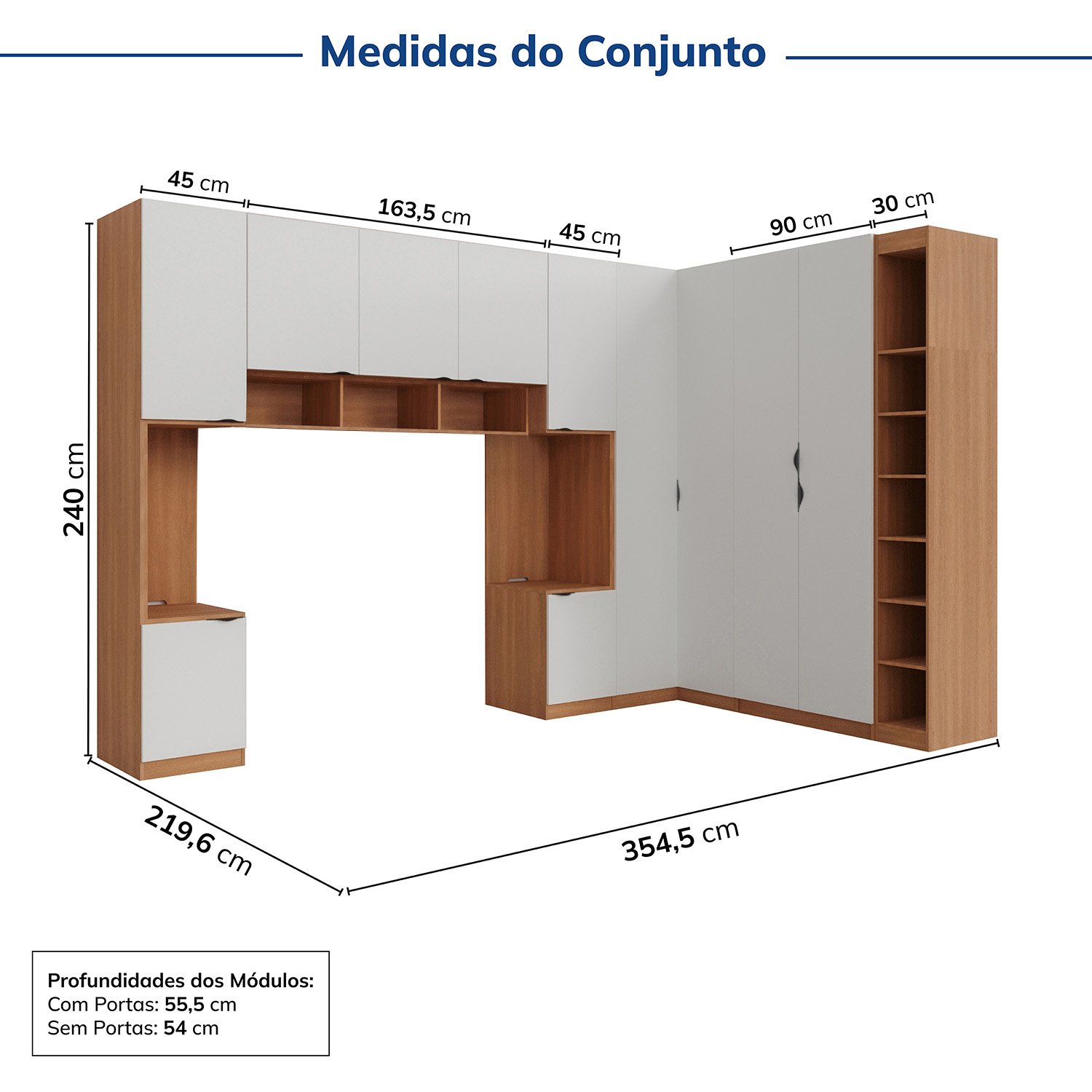 Guarda-roupa Modulado de Canto 11 Portas 7 Peças Hera Cabecasa Madeiramadeira - 3