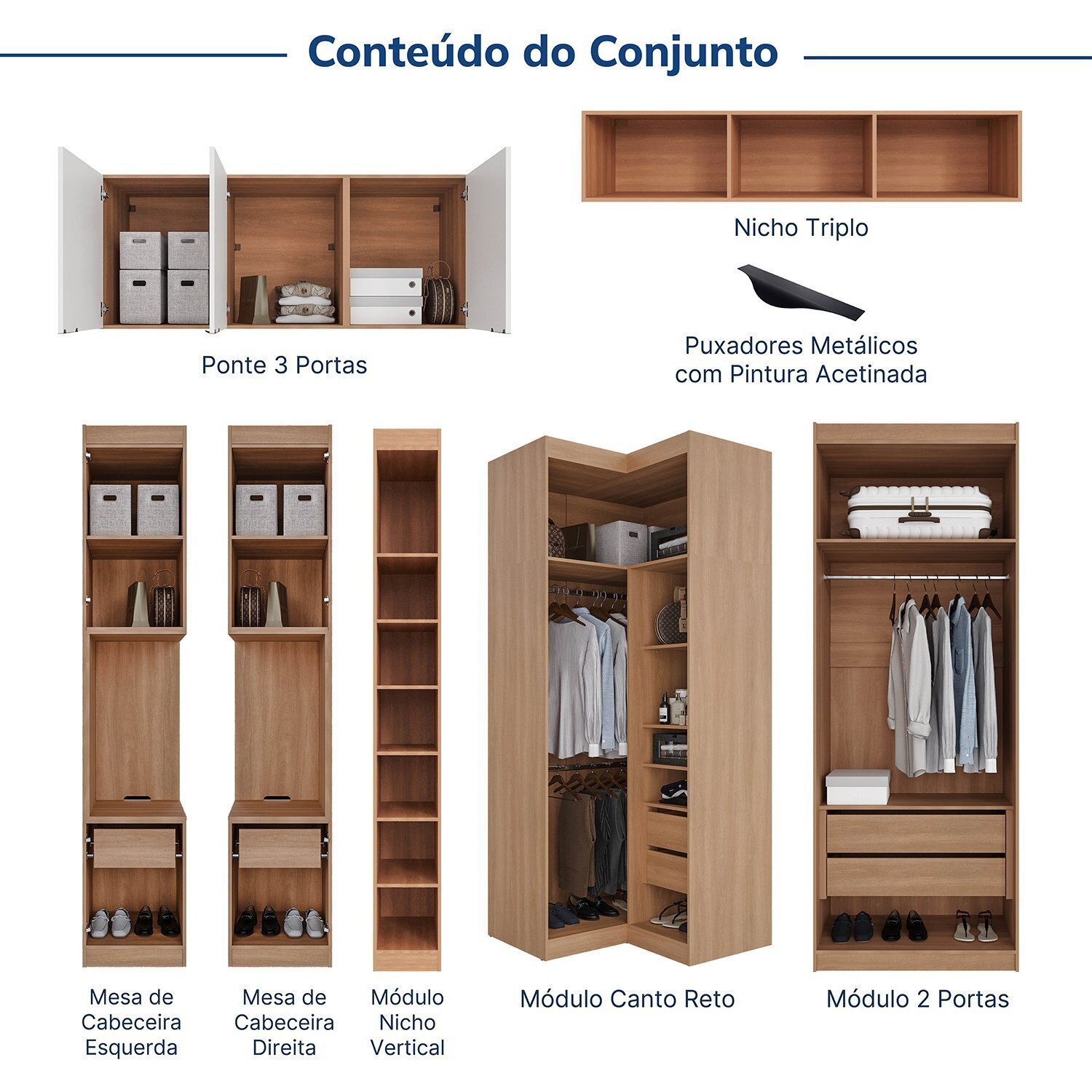 Guarda-roupa Modulado de Canto 11 Portas 7 Peças Hera Cabecasa Madeiramadeira - 4