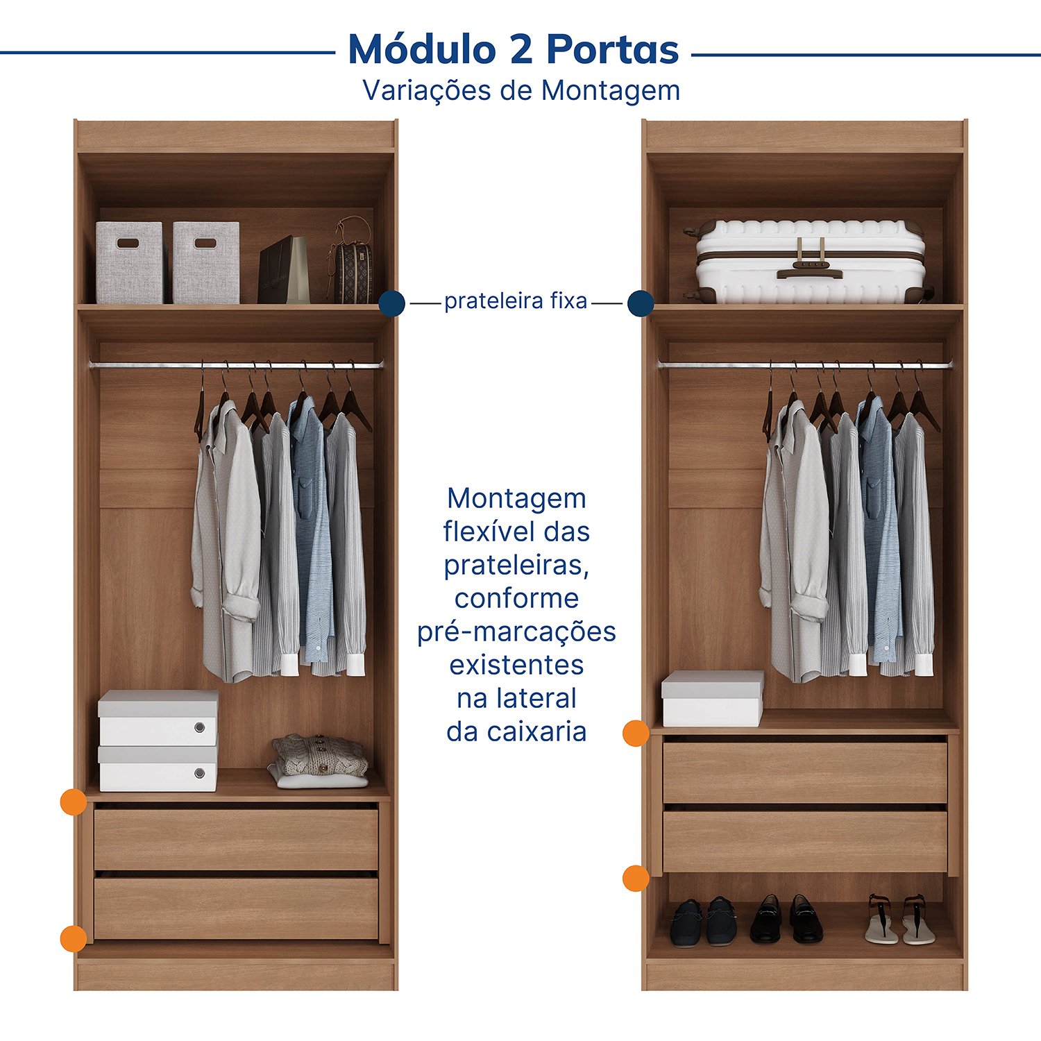 Guarda-roupa Modulado de Canto 11 Portas 7 Peças Hera Cabecasa Madeiramadeira - 11