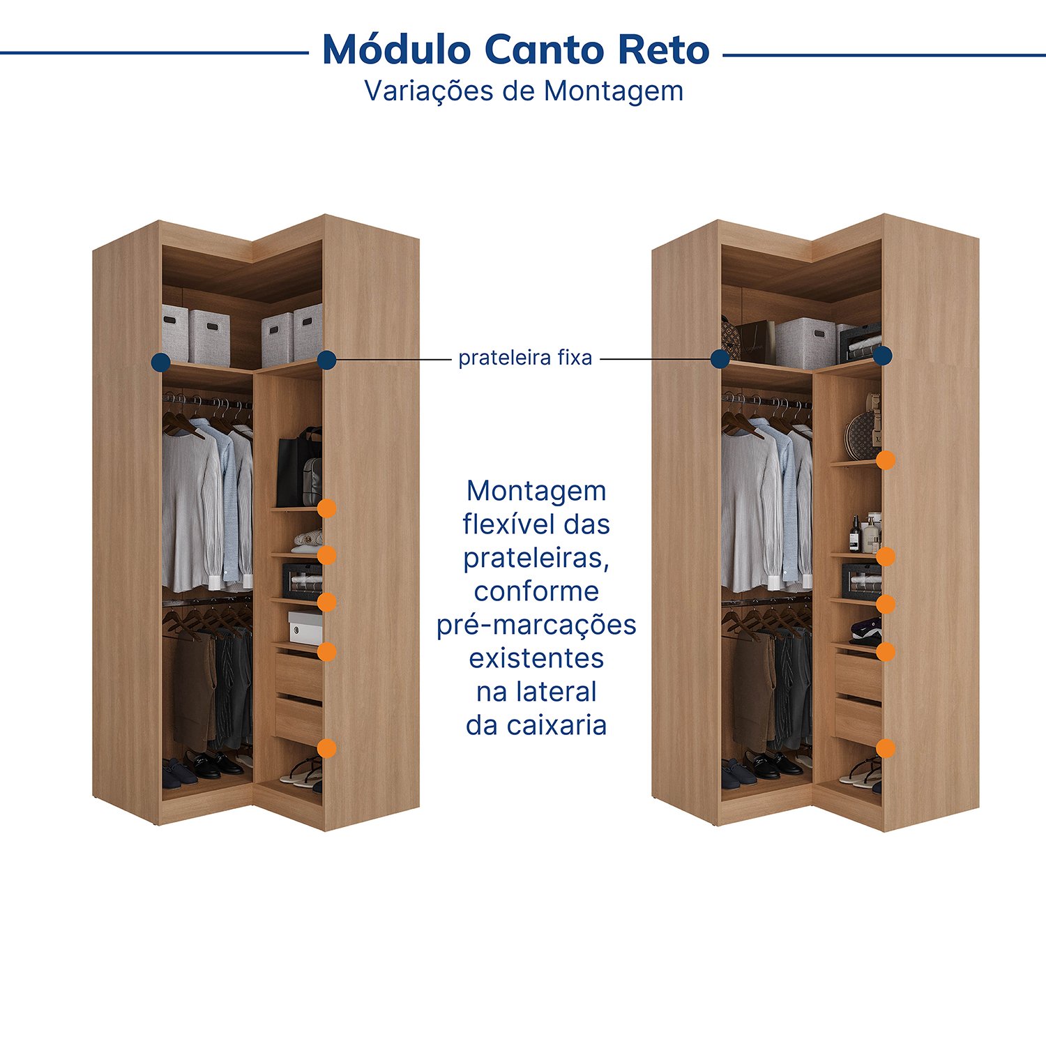 Guarda-roupa Modulado de Canto 11 Portas 7 Peças Hera Cabecasa Madeiramadeira - 13