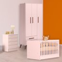 Ver imagem 1 de Conjunto Berço Mini Cama, Cômoda e Guarda Roupa Retrô Rosa