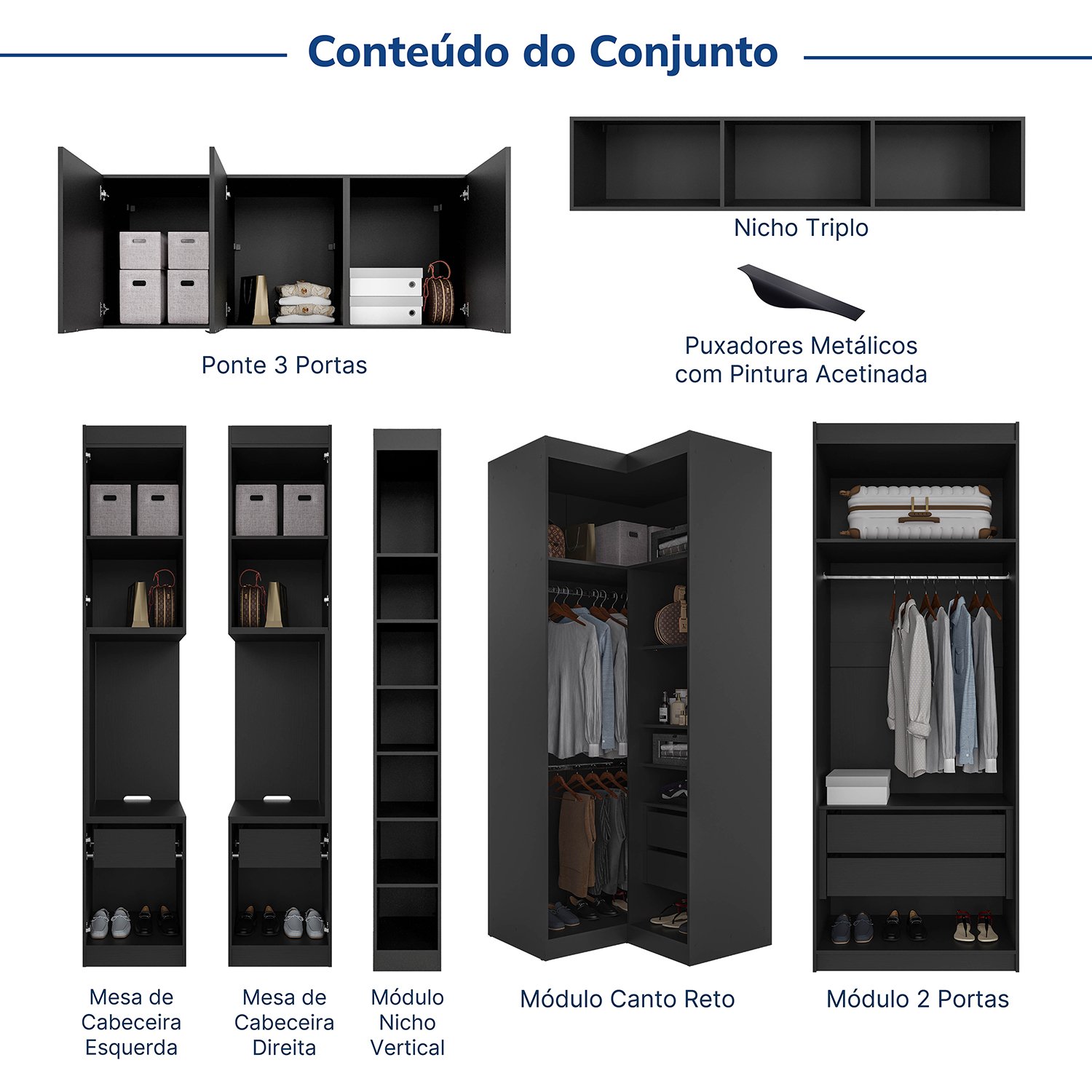 Guarda-roupa Modulado de Canto 11 Portas 7 Peças Hera Cabecasa Madeiramadeira - 4