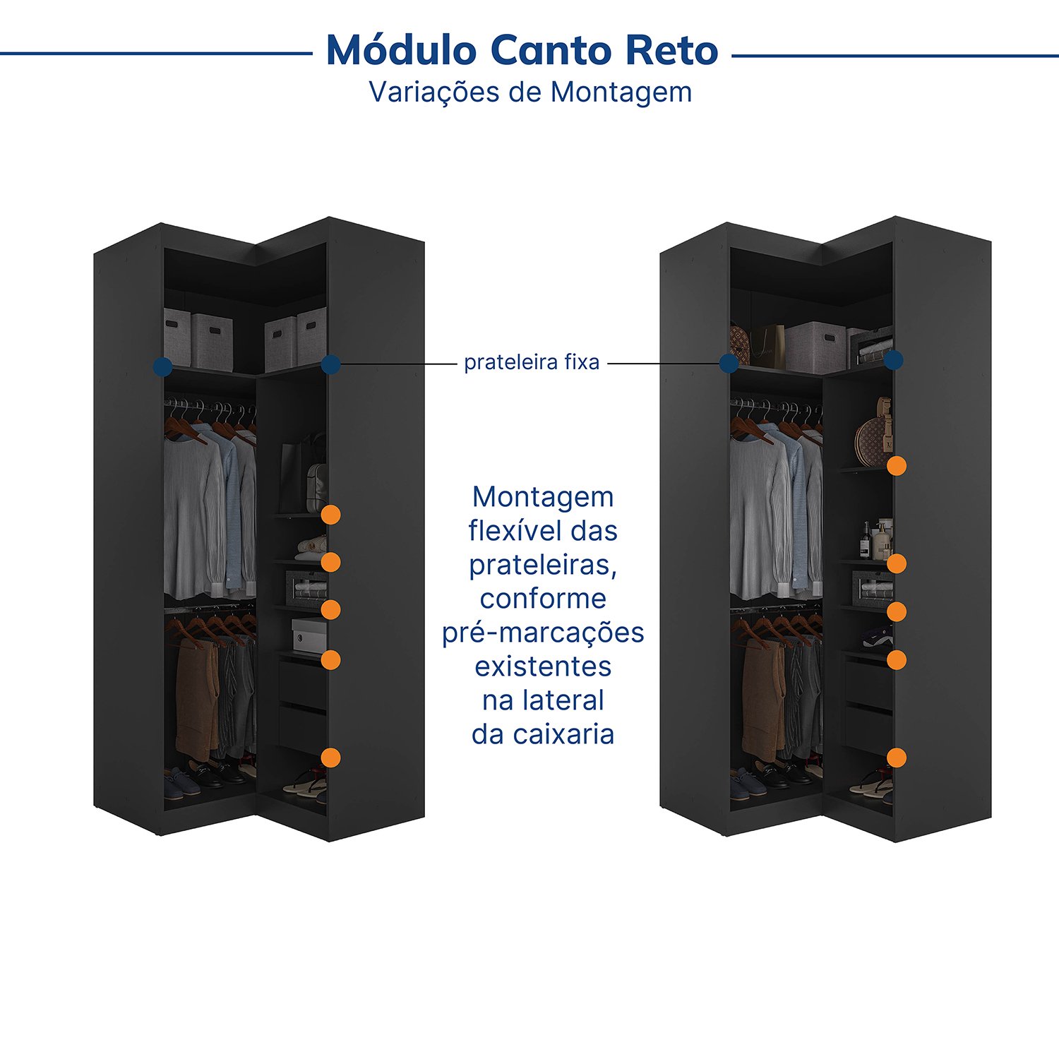 Guarda-roupa Modulado de Canto 11 Portas 7 Peças Hera Cabecasa Madeiramadeira - 13