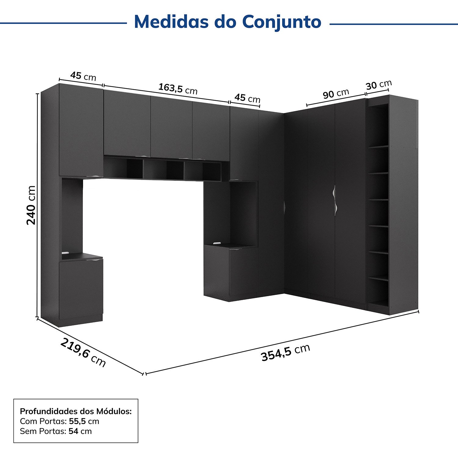 Guarda-roupa Modulado de Canto 11 Portas 7 Peças Hera Cabecasa Madeiramadeira - 3