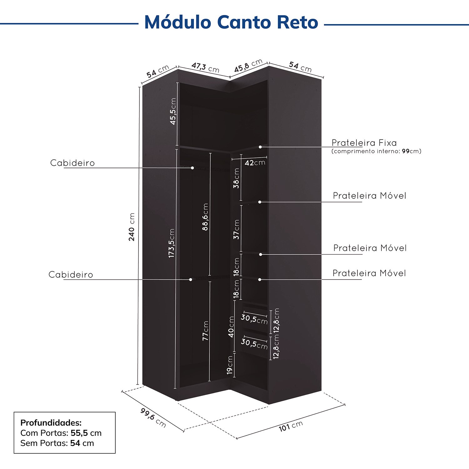 Guarda-roupa Modulado de Canto 11 Portas 7 Peças Hera Cabecasa Madeiramadeira - 12