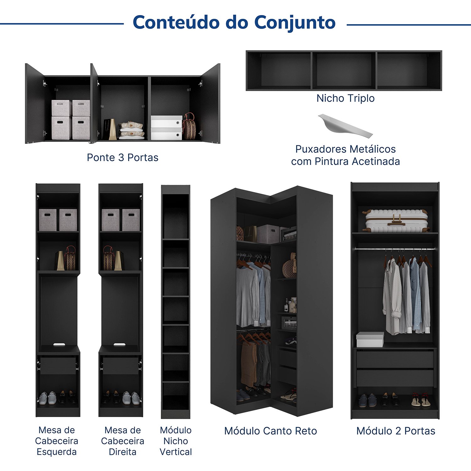 Guarda-roupa Modulado de Canto 11 Portas 7 Peças Hera Cabecasa Madeiramadeira - 4