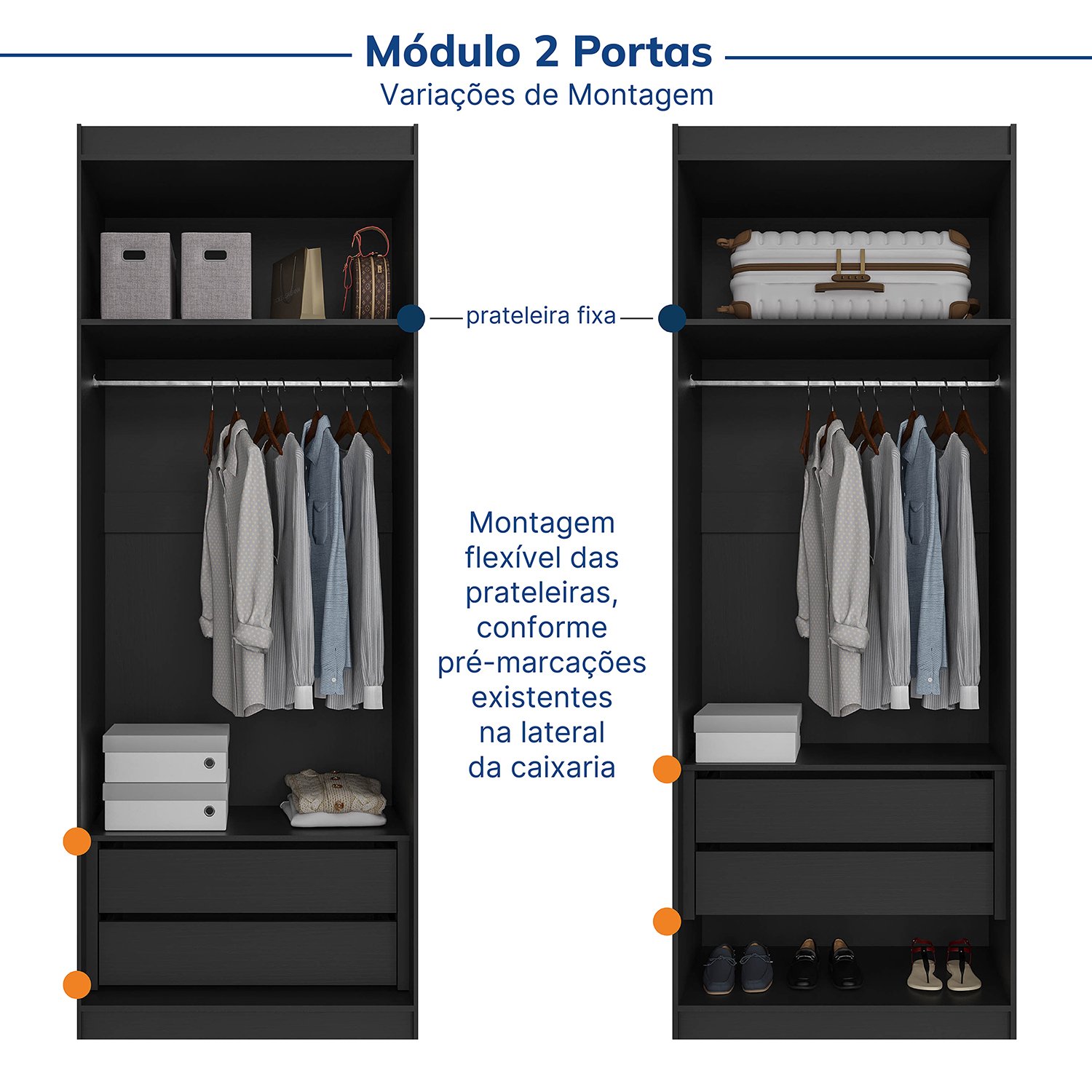 Guarda-roupa Modulado de Canto 11 Portas 7 Peças Hera Cabecasa Madeiramadeira - 11