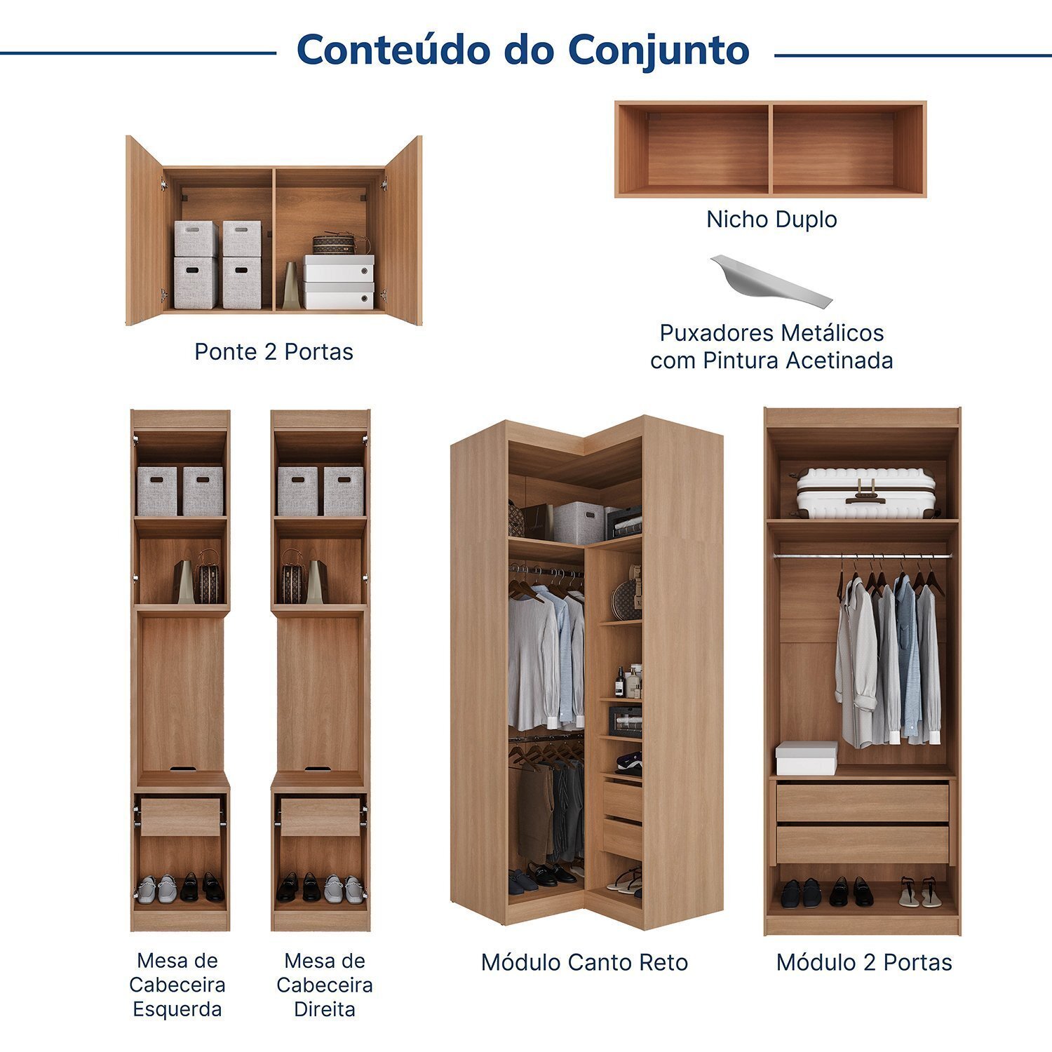 Guarda-roupa Modulado de Canto 10 Portas 6 Peças Hera Cabecasa Madeiramadeira - 4