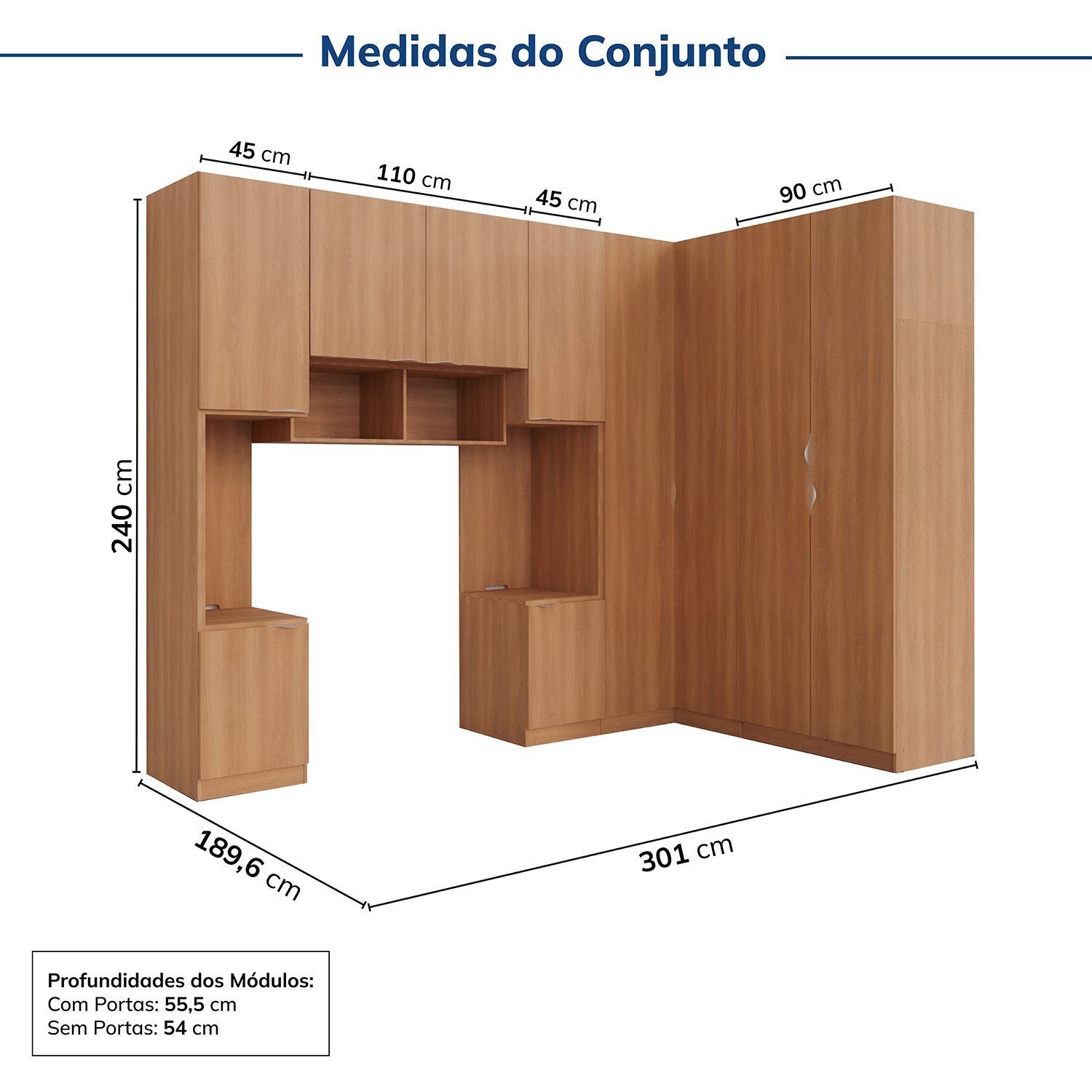 Guarda-roupa Modulado de Canto 10 Portas 6 Peças Hera Cabecasa Madeiramadeira - 3