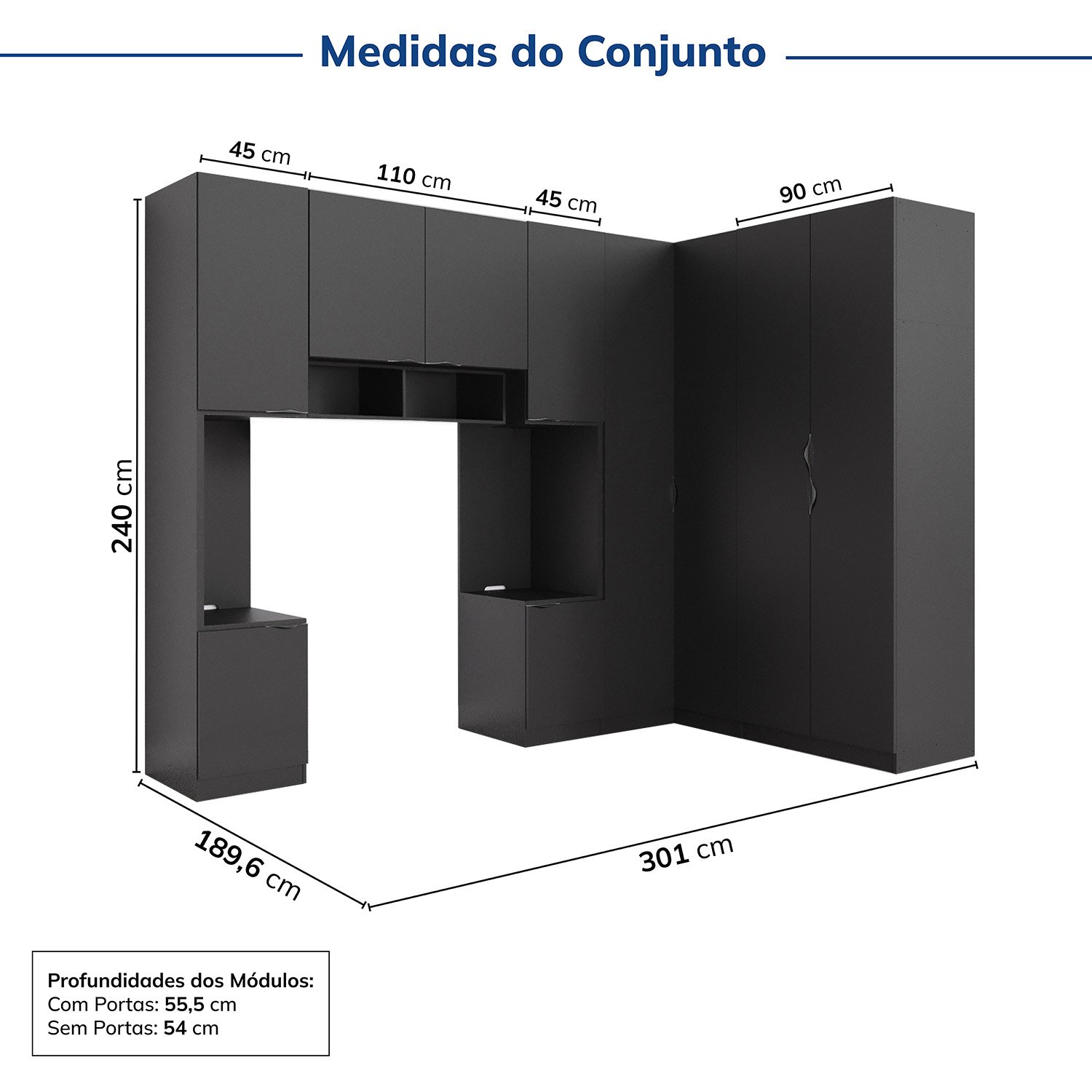 Guarda-roupa Modulado de Canto 10 Portas 6 Peças Hera Cabecasa Madeiramadeira - 3