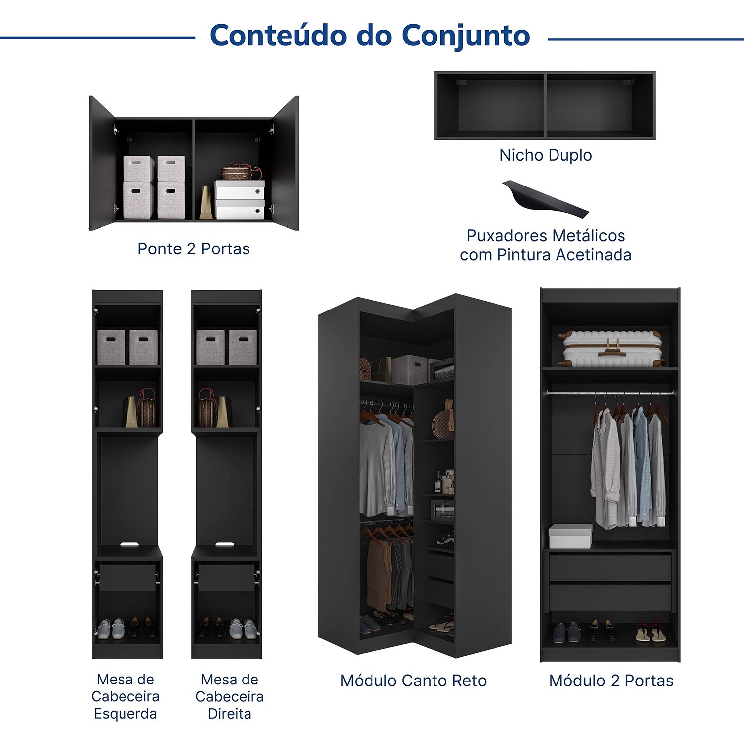 Guarda-roupa Modulado de Canto 10 Portas 6 Peças Hera Cabecasa Madeiramadeira - 4