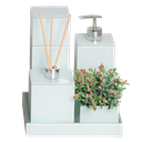 Ver imagem 2 de KIT LAVABO BANHEIRO LUXO VIDRO 5 PEÇAS: BRANCO PRATA