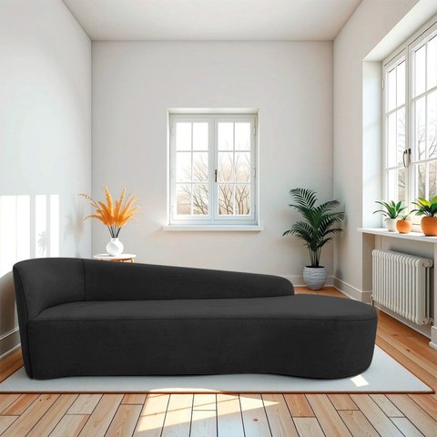 Recamier Curvo Orgânico 200cm 3 Lugares Lado Direito para Sala Estar e Linho Paris Preto