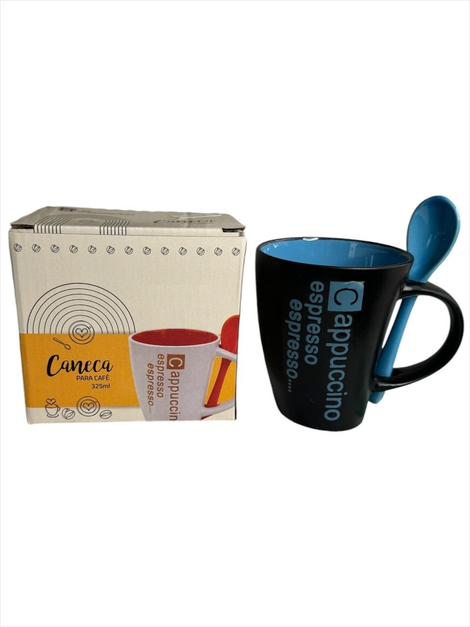 Kit Xicara e Colher Caneca Luxo Cafe Cappuccino Luxo 325ml - 2