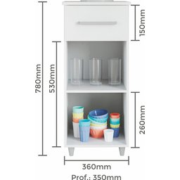 Balcão de Cozinha Gabinete Compacto 1 Porta 1 Gaveta Branco 78cm - Branco - 3
