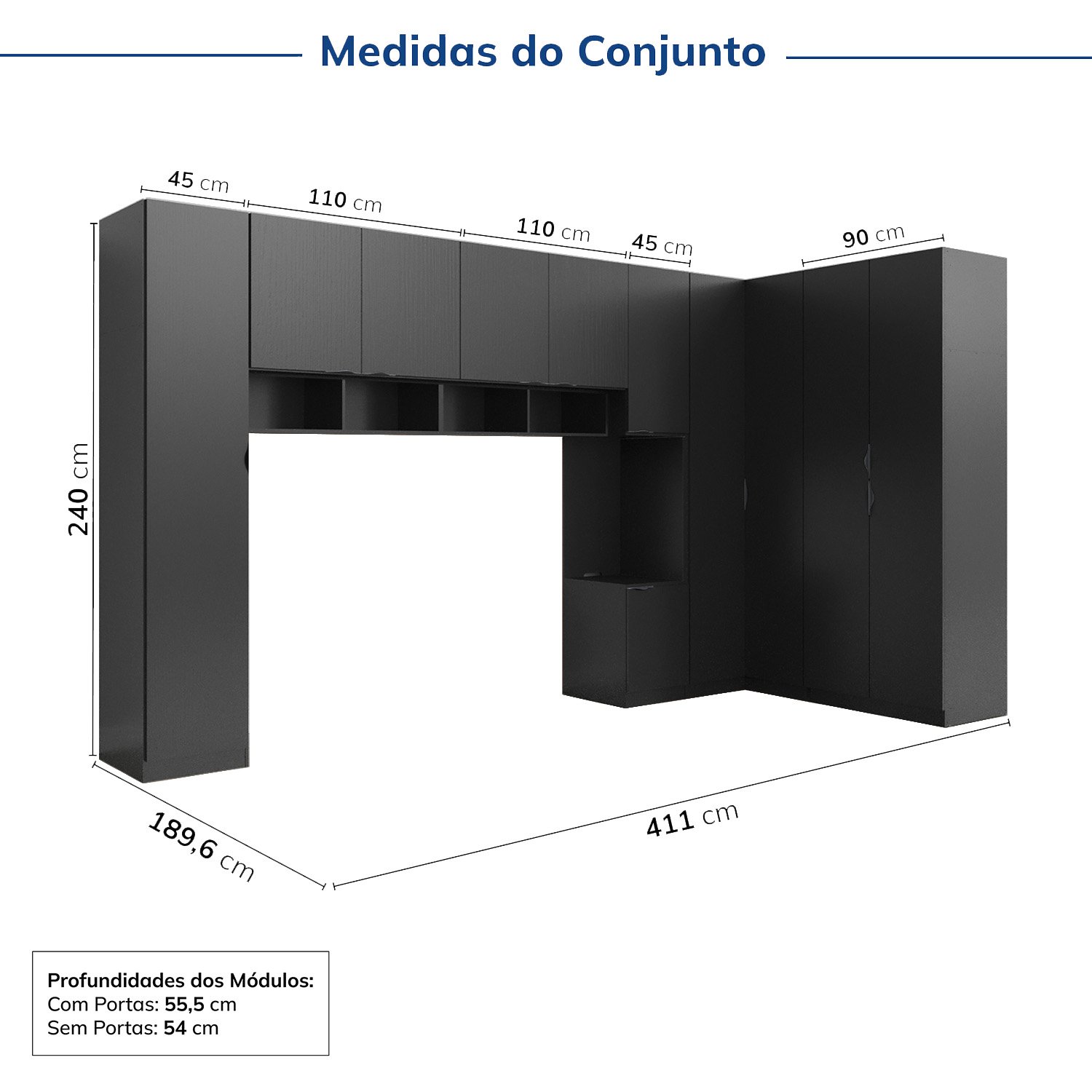 Guarda-roupa Modulado de Canto 11 Portas 8 Peças Hera Cabecasa Madeiramadeira - 3