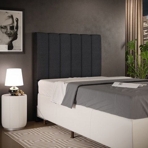 Cabeceira Cama Box Painel Solteiro 100 cm Dália W01 Poliéster Preto - Lyam Decor